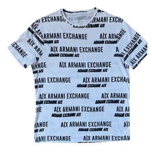 ARMANI EXCHANGE Men's All Over Logo White Navy Crew Neck T-Shirt Tee Size Small